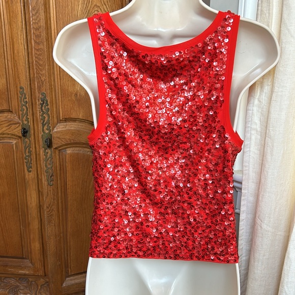 Express Red Sequin Crop Top - Picture 2 of 3